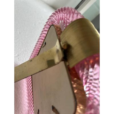 MCM Style Pink Torchon Murano Small Picture Frame and Brass in Barovier Style