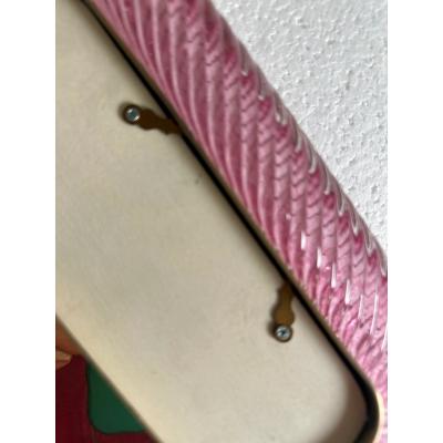 MCM Style Pink Torchon Murano Small Picture Frame and Brass in Barovier Style