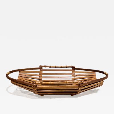 MCM Vintage Japanese Bamboo Open Basket Tray Catch All