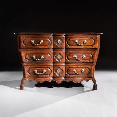 MID 18TH CENTURY LOUIS XV BOMBE SHAPED CHESTNUT PROVINCIAL COMMODE