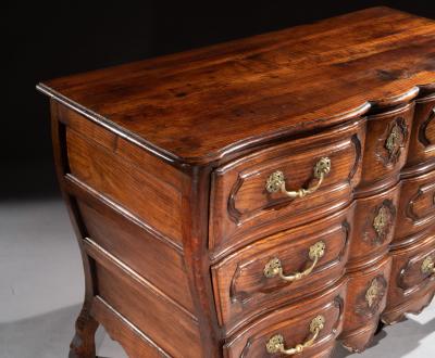 MID 18TH CENTURY LOUIS XV BOMBE SHAPED CHESTNUT PROVINCIAL COMMODE