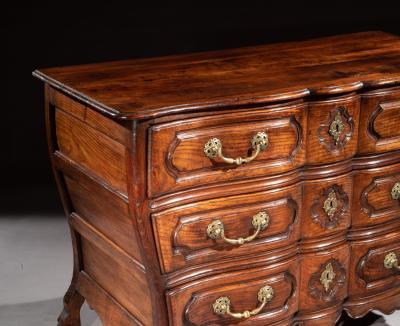 MID 18TH CENTURY LOUIS XV BOMBE SHAPED CHESTNUT PROVINCIAL COMMODE