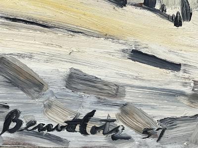 MID CENTURY ABSTRACT BOAT PAINTING BY BENUTLOTZ 1957