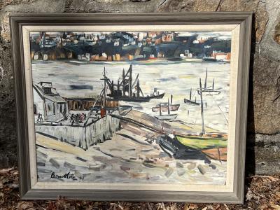 MID CENTURY ABSTRACT BOAT PAINTING BY BENUTLOTZ 1957
