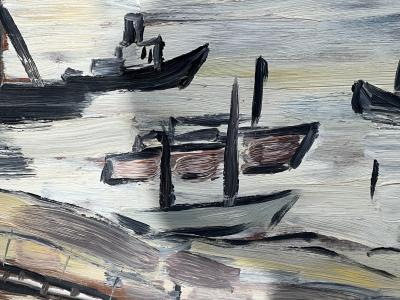 MID CENTURY ABSTRACT BOAT PAINTING BY BENUTLOTZ 1957