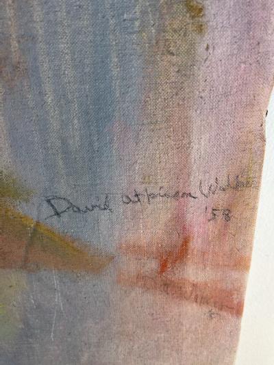 MID CENTURY ABSTRACT BUS TO SAN JOSE PAINTING BY DAVID A WALKER