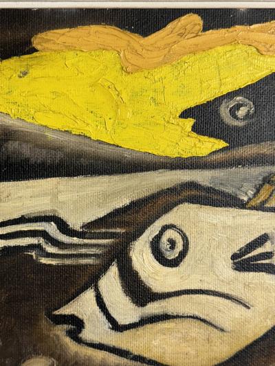 MID CENTURY ABSTRACT FISH PAINTING