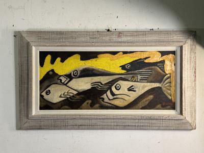 MID CENTURY ABSTRACT FISH PAINTING