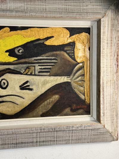 MID CENTURY ABSTRACT FISH PAINTING