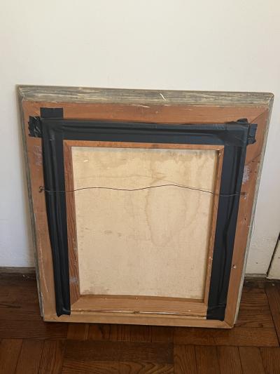 MID CENTURY ABSTRACT REALIST NYC BUS STOP WITH PEOPLE SCENE PAINTING