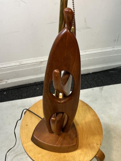 MID CENTURY ABSTRACT SCULPTURAL WOOD LAMP