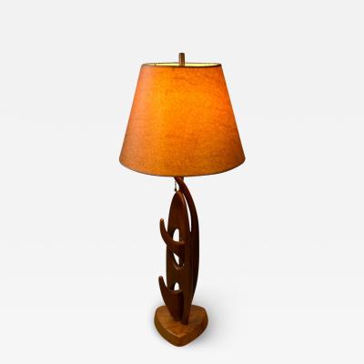 MID CENTURY ABSTRACT SCULPTURAL WOOD LAMP
