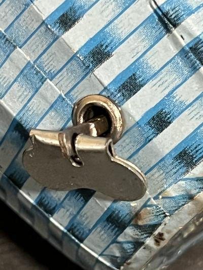 MID CENTURY ADORABLE PEEK A BOO PUPPY IN BASKET KEY WIND TOY