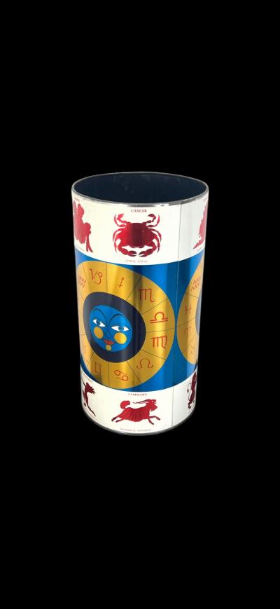 MID CENTURY ASTROLOGICAL SIGNS ENAMEL METAL WASTE CAN UMBRELLA STAND