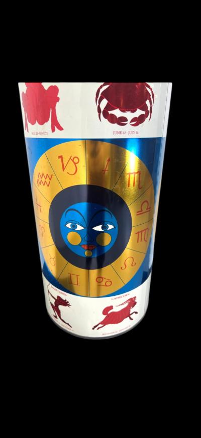 MID CENTURY ASTROLOGICAL SIGNS ENAMEL METAL WASTE CAN UMBRELLA STAND