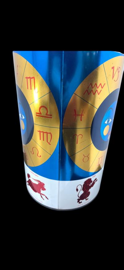 MID CENTURY ASTROLOGICAL SIGNS ENAMEL METAL WASTE CAN UMBRELLA STAND