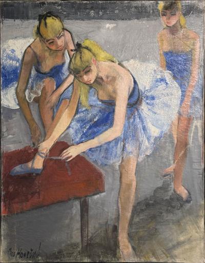 MID CENTURY BALLERINA OIL PAINTING SIGNED
