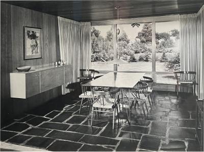 MID CENTURY BLACK AND WHITE PHOTOGRAPH OF NAKASHIMA INTERIOR