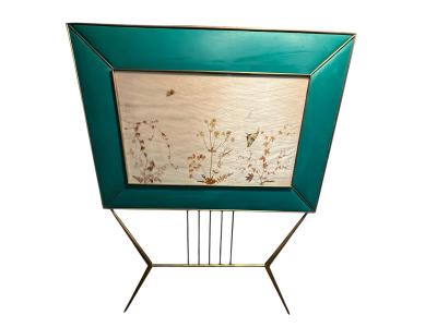 MID CENTURY BRASS AND GLASS DIORAMA WITH BUTTERFLIES HEADBOARD