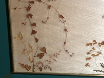MID CENTURY BRASS AND GLASS DIORAMA WITH BUTTERFLIES HEADBOARD