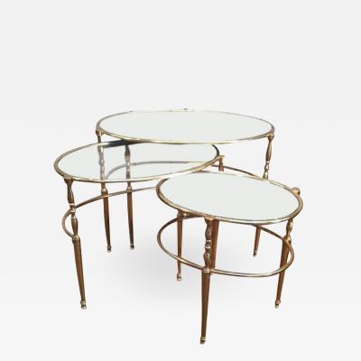 MID CENTURY BRASS OVAL NESTING TABLES