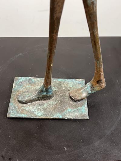 MID CENTURY BRONZE STYLIZED WOMAN HOLDING ORNATE HAND MIRROR