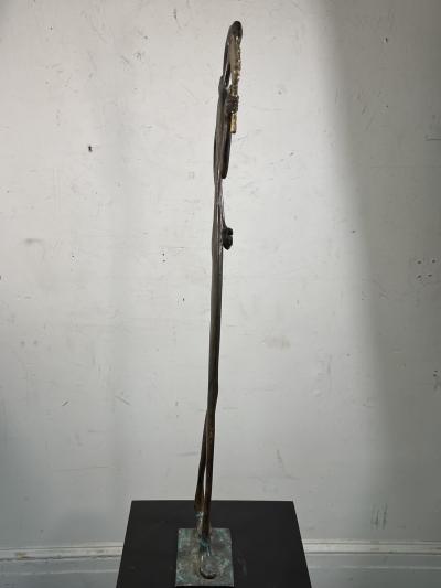 MID CENTURY BRONZE STYLIZED WOMAN HOLDING ORNATE HAND MIRROR