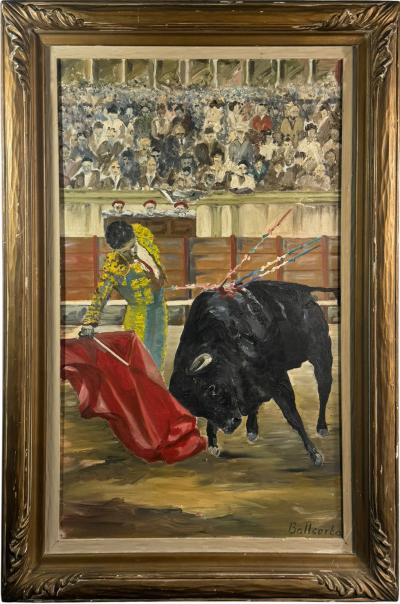 MID CENTURY BULL FIGHTING PAINTING