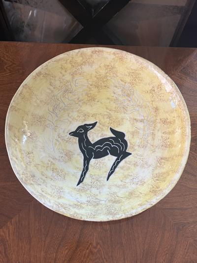 MID CENTURY CERAMIC APACHE DEER PLATE SIGNED TAMARA MANA 1961