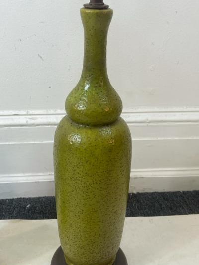 MID CENTURY CERAMIC LAMPS WITH ORIGINAL REED AND TEXTILE SHADES