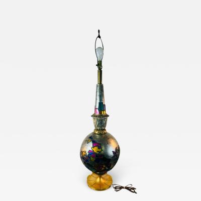 MID CENTURY COLORFUL HARLEQUIN STAINED GLASS MERCURY GLASS LAMP