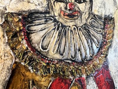 MID CENTURY CREEPY HARLEQUIN PAINTING