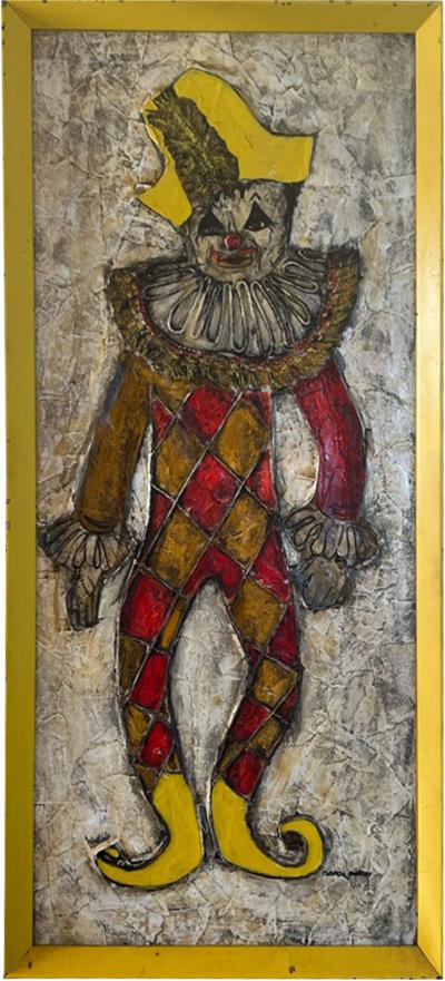 MID CENTURY CREEPY HARLEQUIN PAINTING