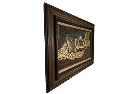 MID CENTURY CUBIST STILL LIFE OF BOWL WITH FIGS SIGNED