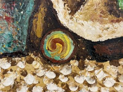 MID CENTURY CUBIST STILL LIFE OF BOWL WITH FIGS SIGNED