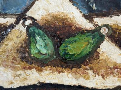 MID CENTURY CUBIST STILL LIFE OF BOWL WITH FIGS SIGNED