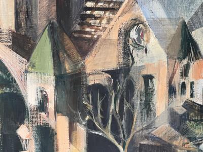 MID CENTURY CUBISTIC ABSTRACT PAINTING SIGNED