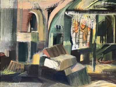 MID CENTURY CUBISTIC ABSTRACT PAINTING SIGNED