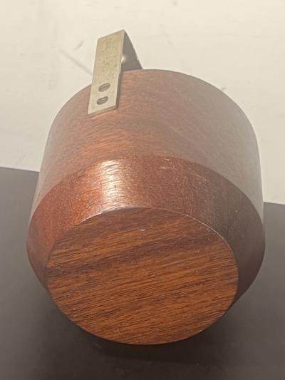 MID CENTURY DANISH DIMUNITIVE TEAK ICE BUCKET WITH RATTAN WRAPPED TONGS HANDLE