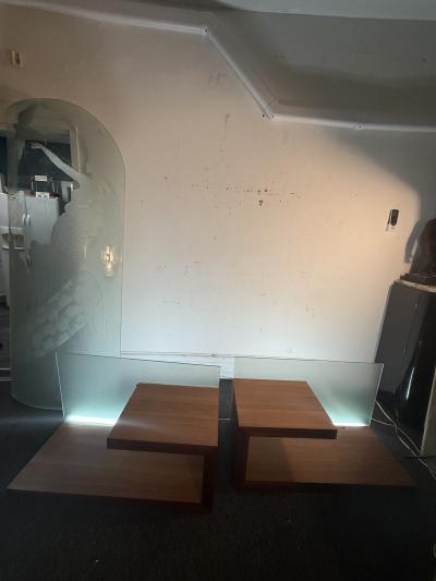 MID CENTURY DANISH MODERN TEAK AND FROSTED GLASS ILLUMINATED TABLES