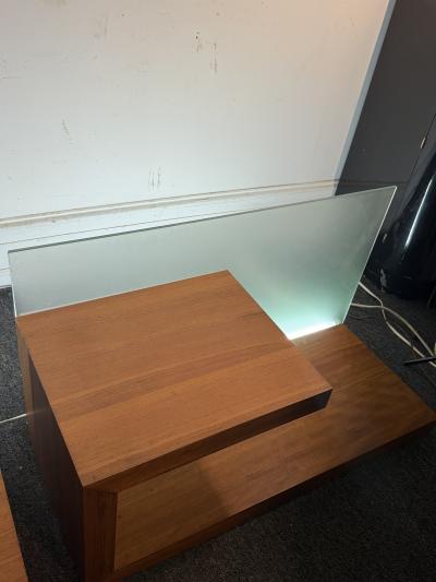 MID CENTURY DANISH MODERN TEAK AND FROSTED GLASS ILLUMINATED TABLES