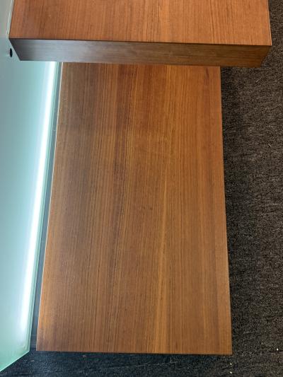 MID CENTURY DANISH MODERN TEAK AND FROSTED GLASS ILLUMINATED TABLES