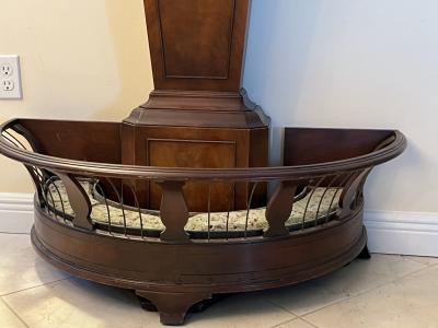 MID CENTURY DECORATIVE WOOD LONG ELECTRIC CLOCK WITH PLANTER BASE