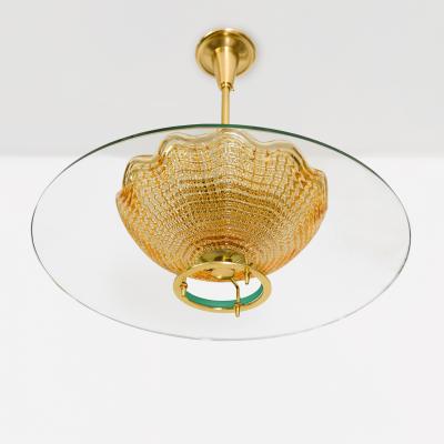 MID CENTURY DOUBLE SHADE PENDANT WITH BRASS DETAILS