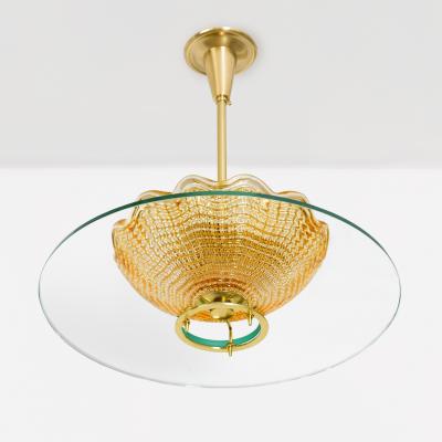 MID CENTURY DOUBLE SHADE PENDANT WITH BRASS DETAILS