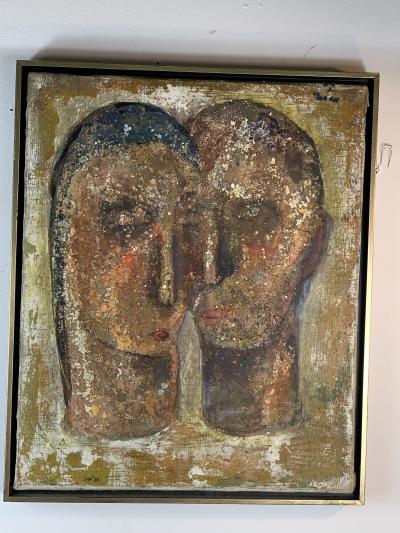 MID CENTURY FEMALE MALE HEAD ABSTRACT PAINTING