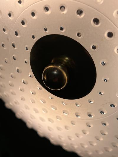 MID CENTURY FROSTED GLASS AND BRASS FLUSH MOUNT CHANDELIER