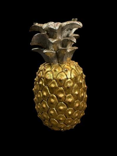 MID CENTURY GILT SILVER CARVED WOOD PINEAPPLE SIDE TABLE