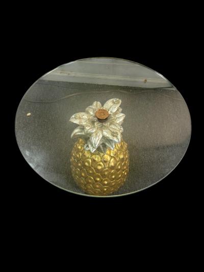 MID CENTURY GILT SILVER CARVED WOOD PINEAPPLE SIDE TABLE