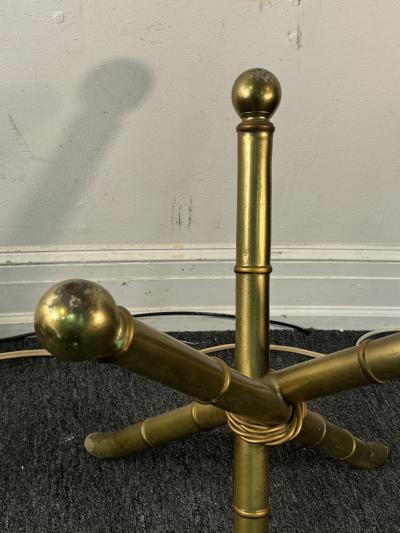 MID CENTURY GOLDTONE METAL BAMBOO DESIGN TRIPOD TABLES